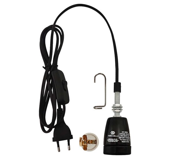 Terra Della Keramische Fitting Zwart E27 &ndash; Terrarium Lampfitting (Recupel inbegrepen)